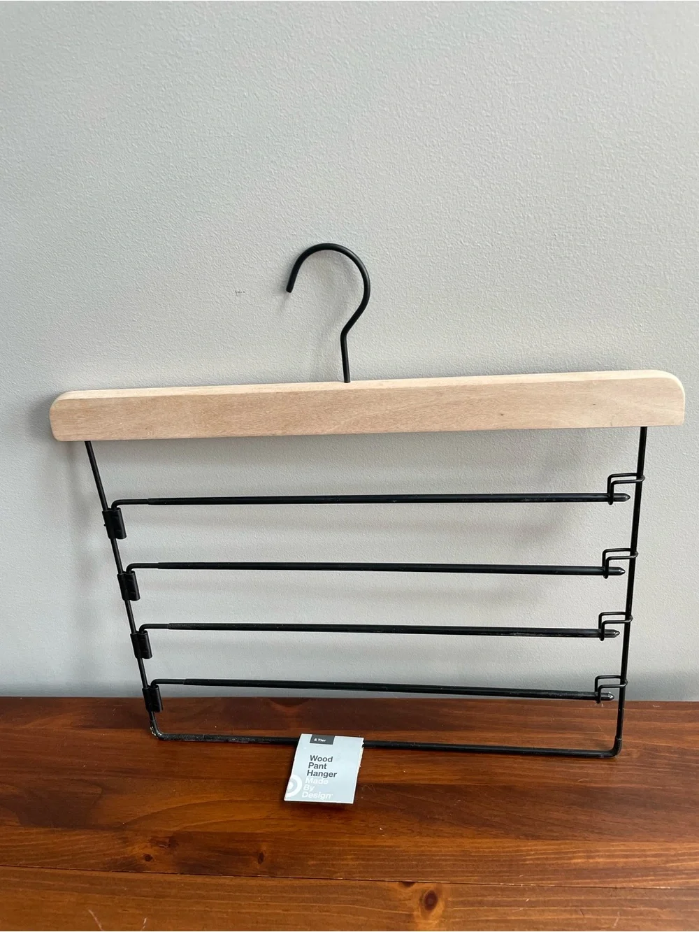 New Made By Design Black Metal and Natural Wood Multi-Bar Pant Hanger